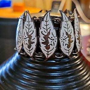 STERLING SIAM NIELLO‎ BRACELET MARKED SILVER WHITE ENAMEL JEWELRY